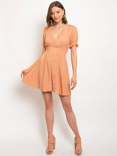 WOMEN'S RUFFLED SLEEVE BABYDOLL WITH BUTTON ACCENT DRESS