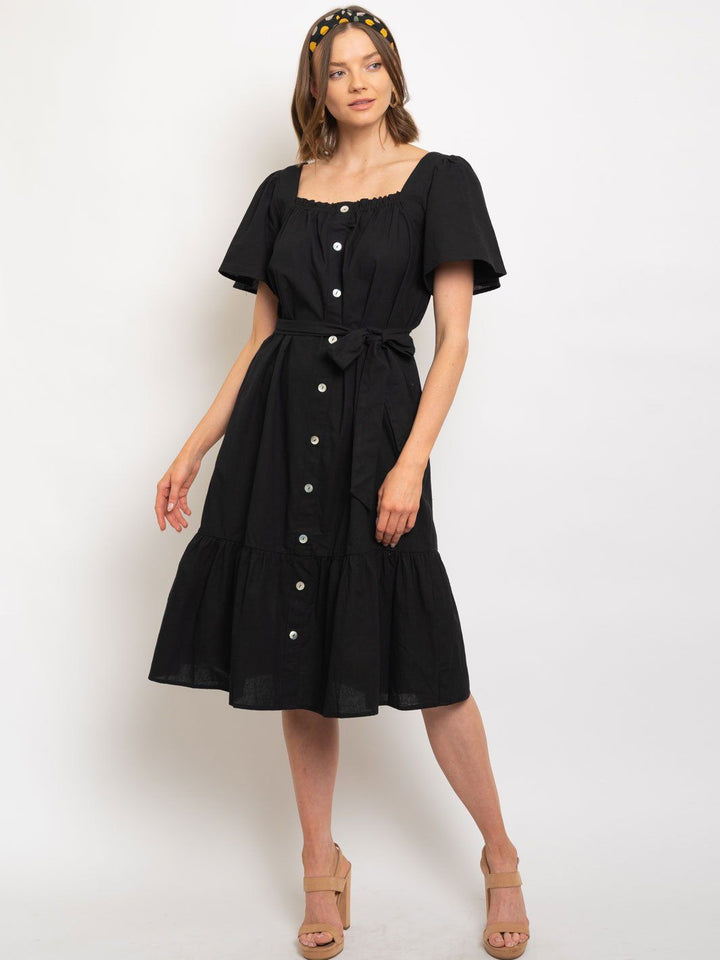 WOMEN'S COTTON SQUARE NECK MIDI DRESS