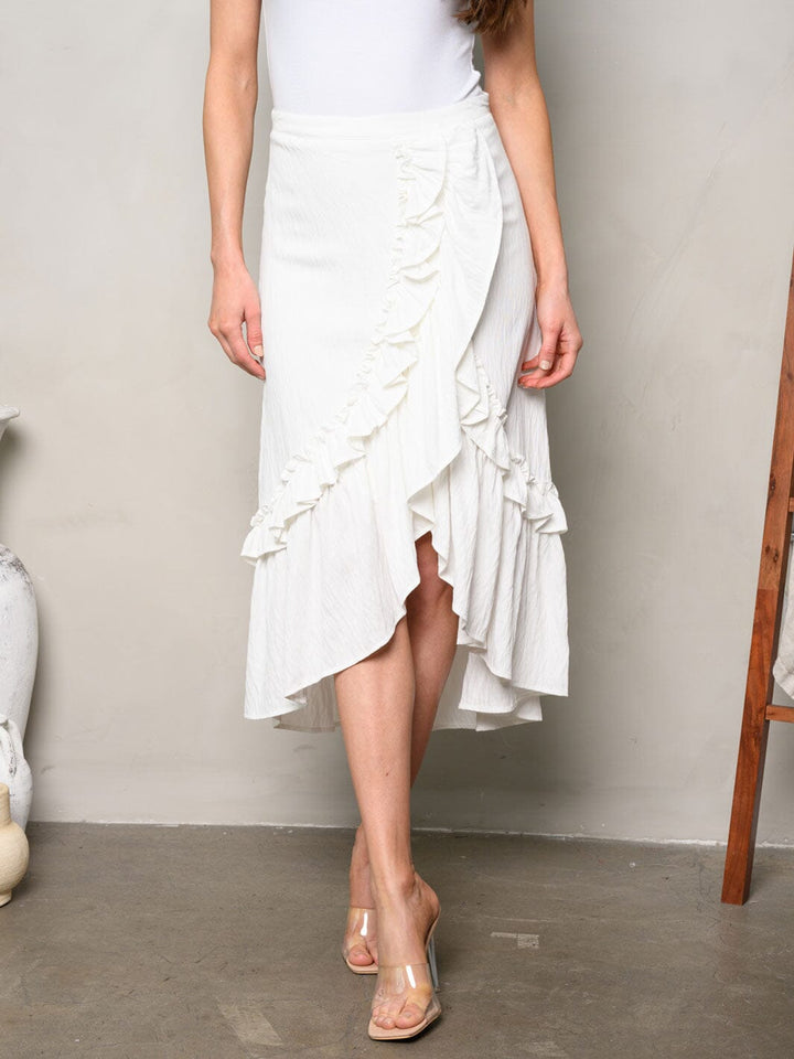 WOMEN'S RUFFLE HIGH-LOW MIDI SKIRT