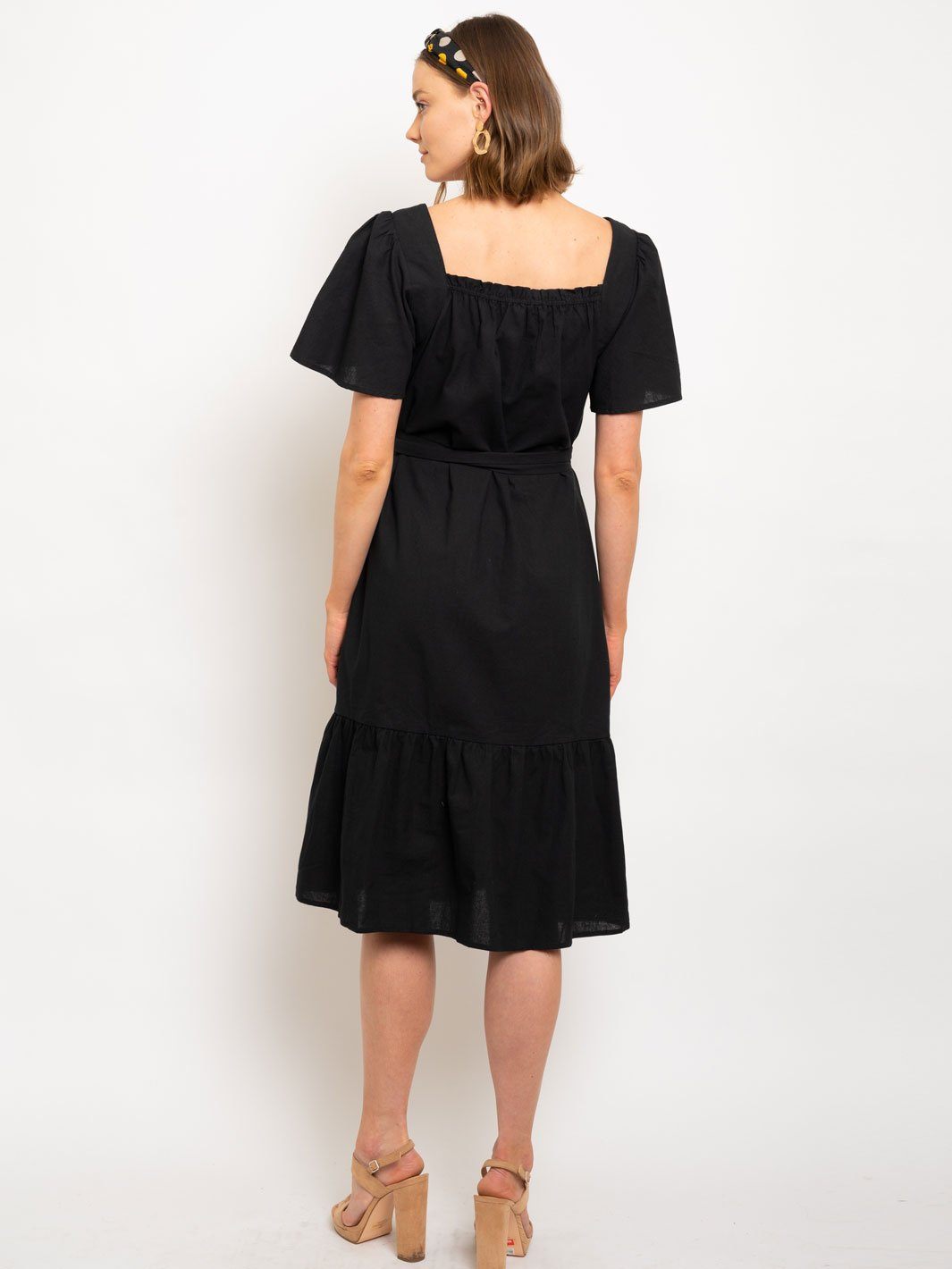 WOMEN'S COTTON SQUARE NECK MIDI DRESS