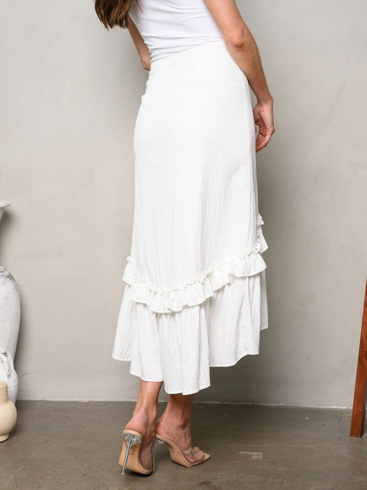 WOMEN'S RUFFLE HIGH-LOW MIDI SKIRT