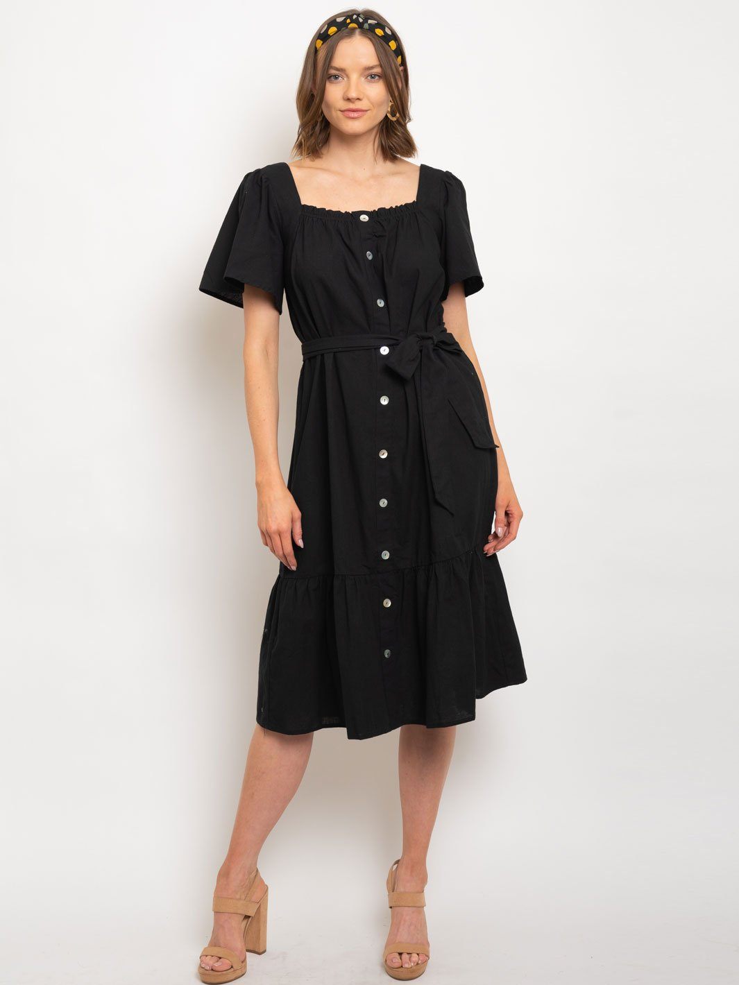 WOMEN'S COTTON SQUARE NECK MIDI DRESS