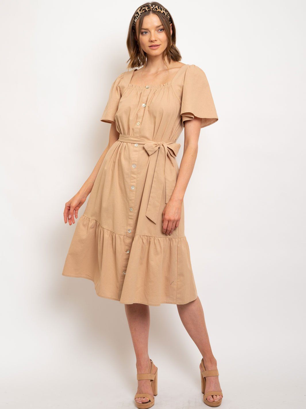 WOMEN'S COTTON SQUARE NECK MIDI DRESS