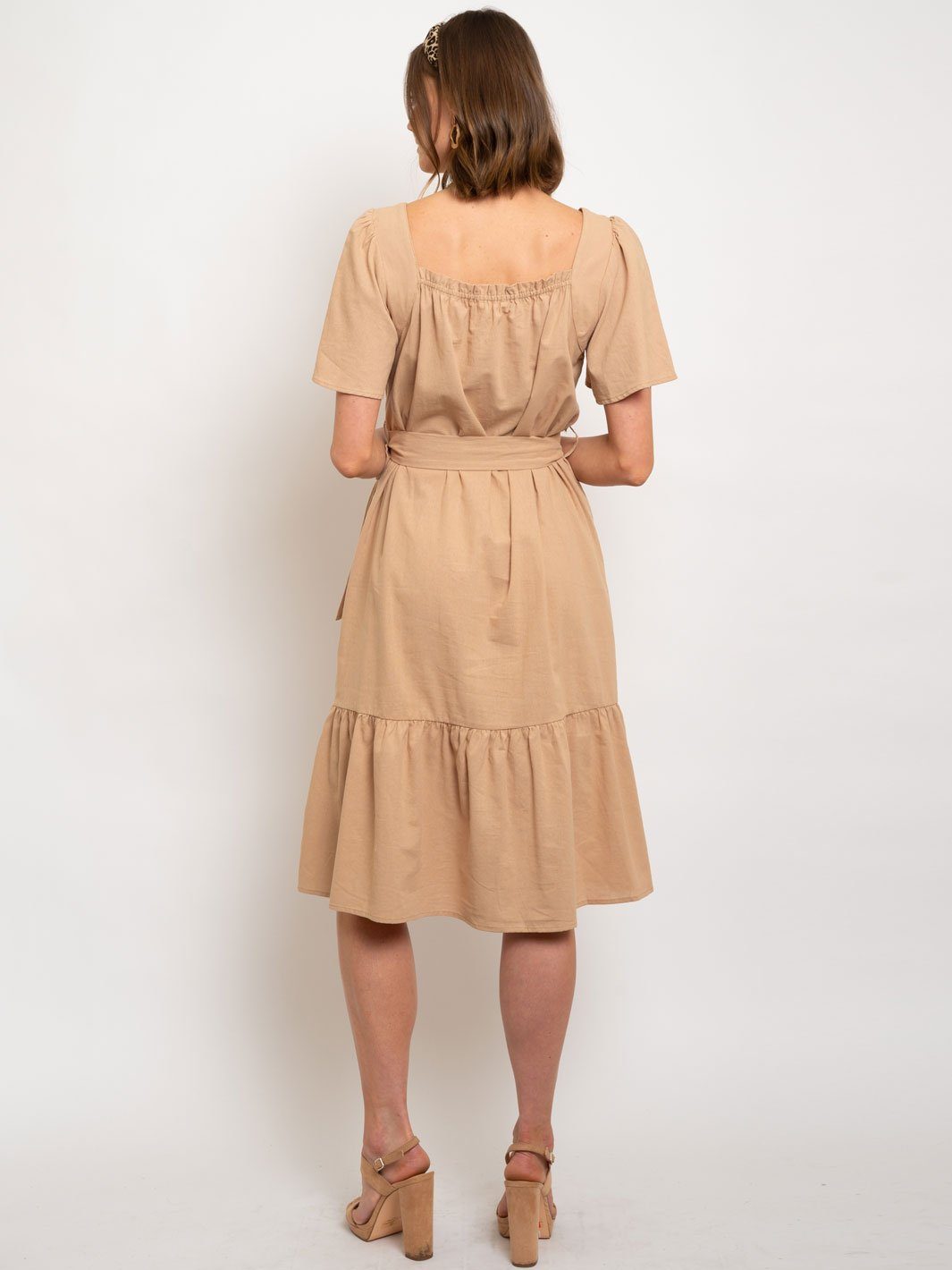WOMEN'S COTTON SQUARE NECK MIDI DRESS