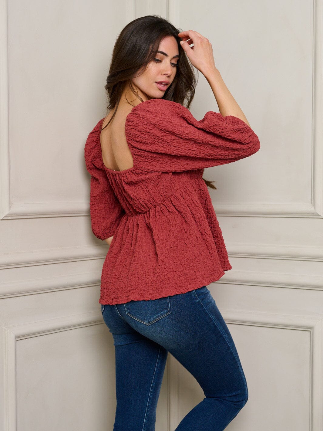 WOMEN'S SHORT PUFF SLEEVE SQUARE NECK TOP