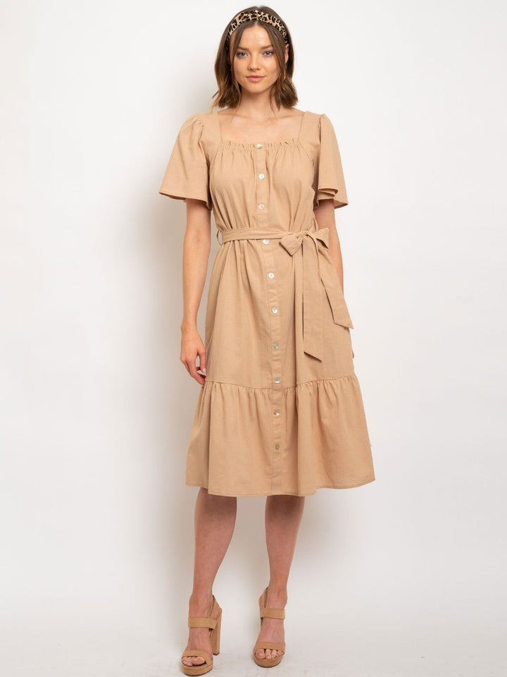WOMEN'S COTTON SQUARE NECK MIDI DRESS