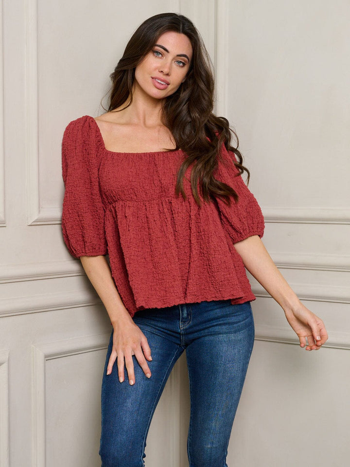 WOMEN'S SHORT PUFF SLEEVE SQUARE NECK TOP