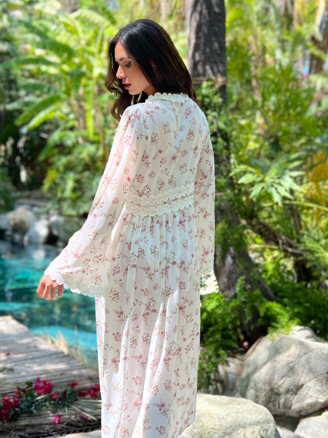 WOMEN'S LONG BELL SLEEVE FLORAL ROBE KIMONO