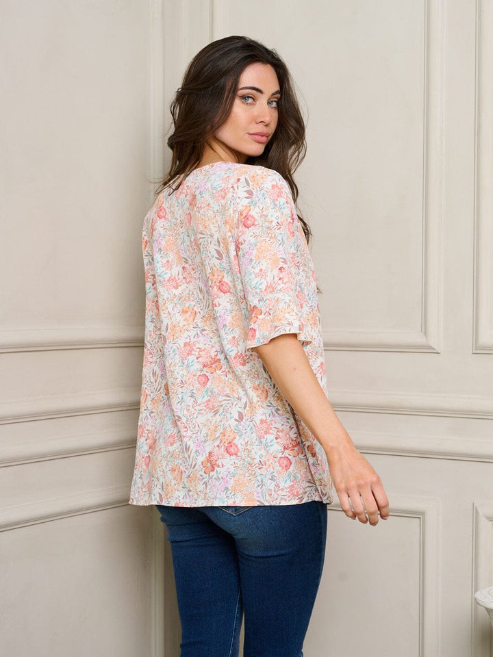 WOMEN'S SHORT RUFFLE SLEEVES FLORAL TUNIC TOP