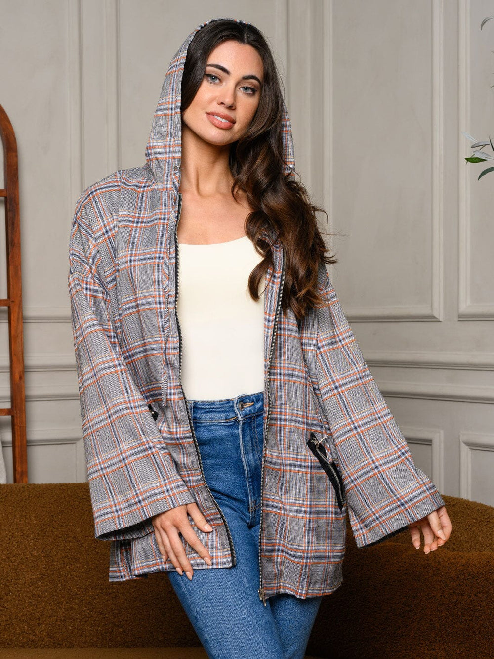 WOMEN'S LONG SLEEVE ZIP UP HOODIE STRIPES JACKET