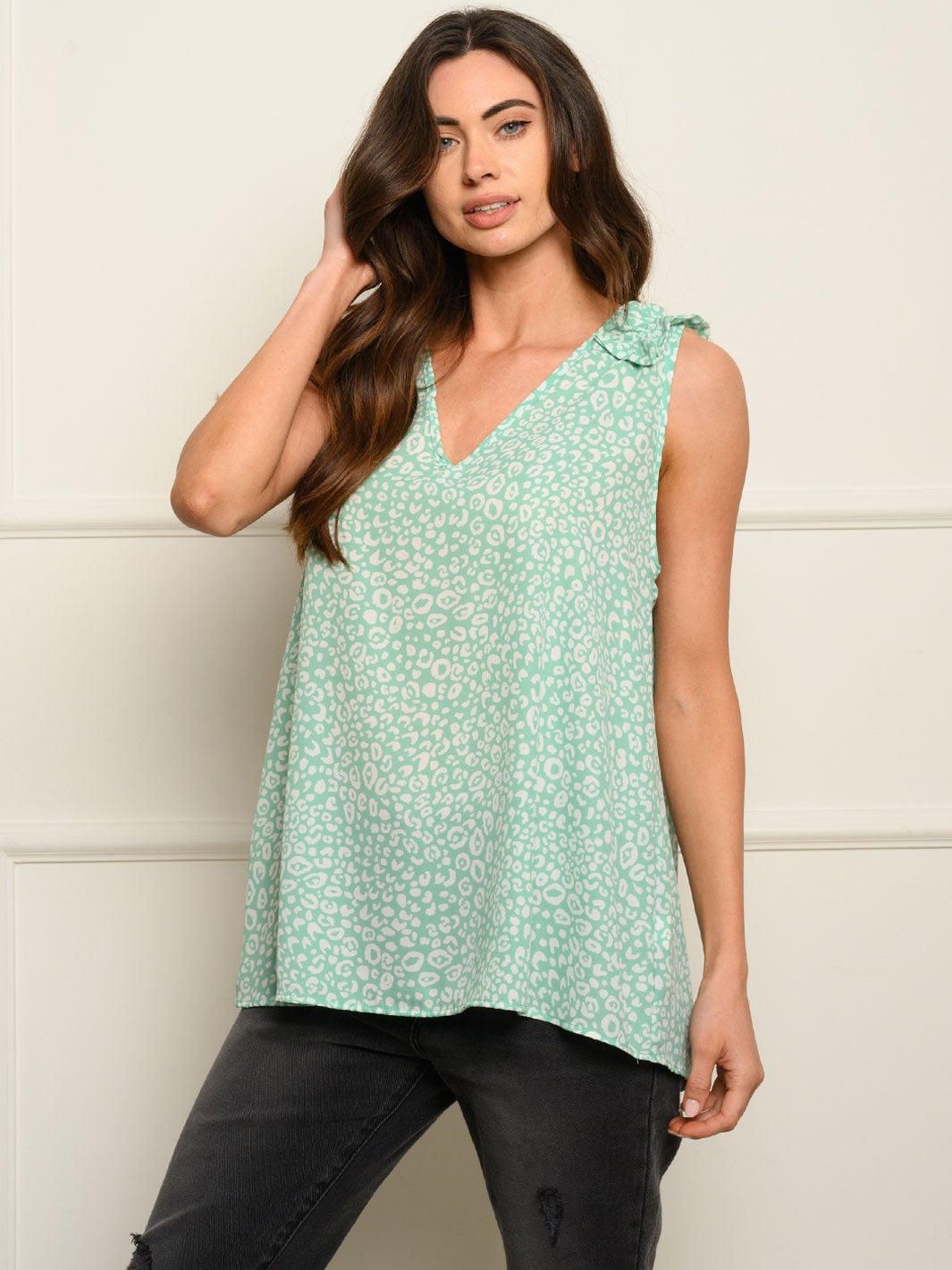 WOMEN'S V-NECK SLEVELESS ANIMAL PRINT TANK TOP