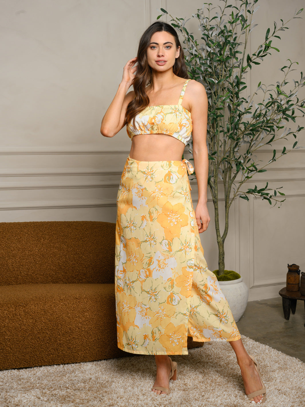 WOMEN'S FLORAL MAXI SKIRT AND CROP TOP 2PC. SET