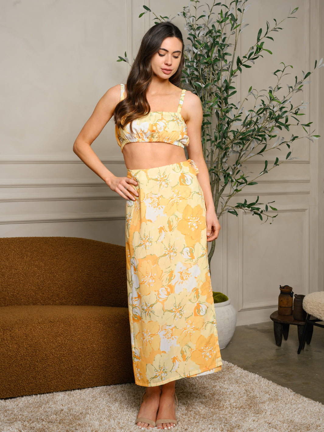 WOMEN'S FLORAL MAXI SKIRT AND CROP TOP 2PC. SET