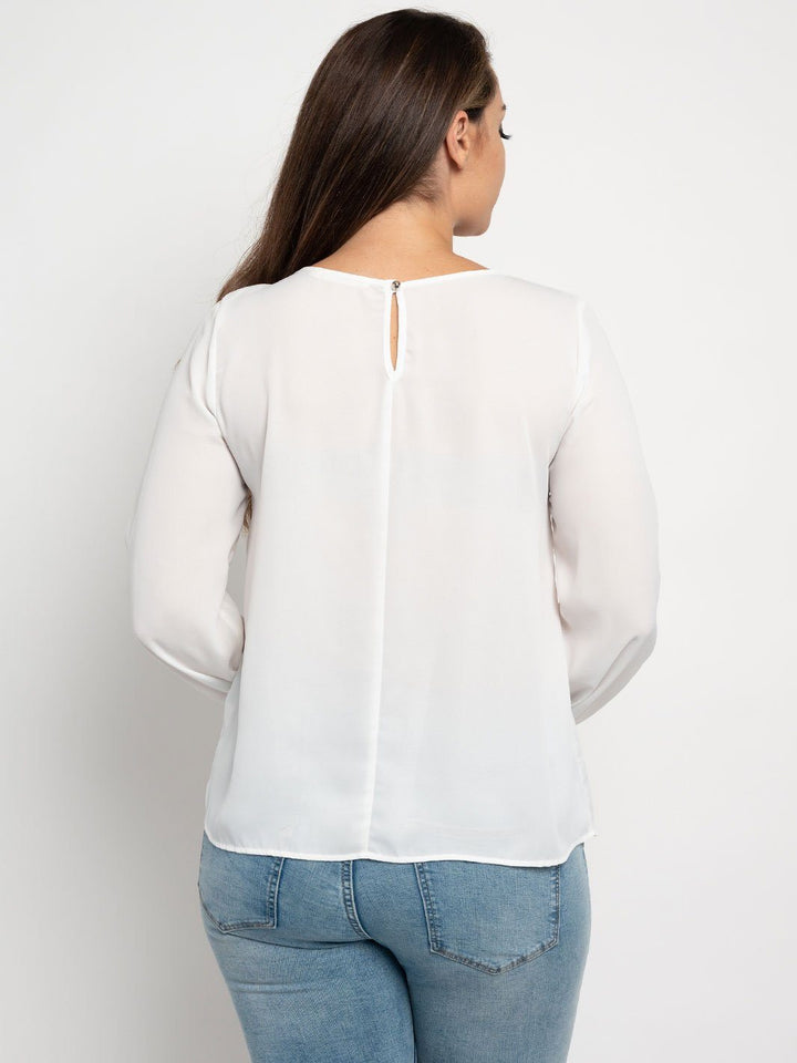 PLUS SIZE LONG SLEEVE PEARL DETAIL TOP