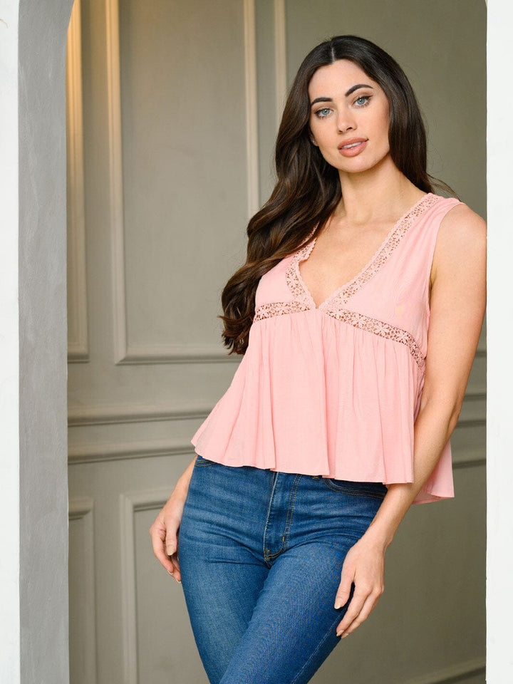 WOMEN'S SLEEVELESS V-NECK LACE TUNIC TOP