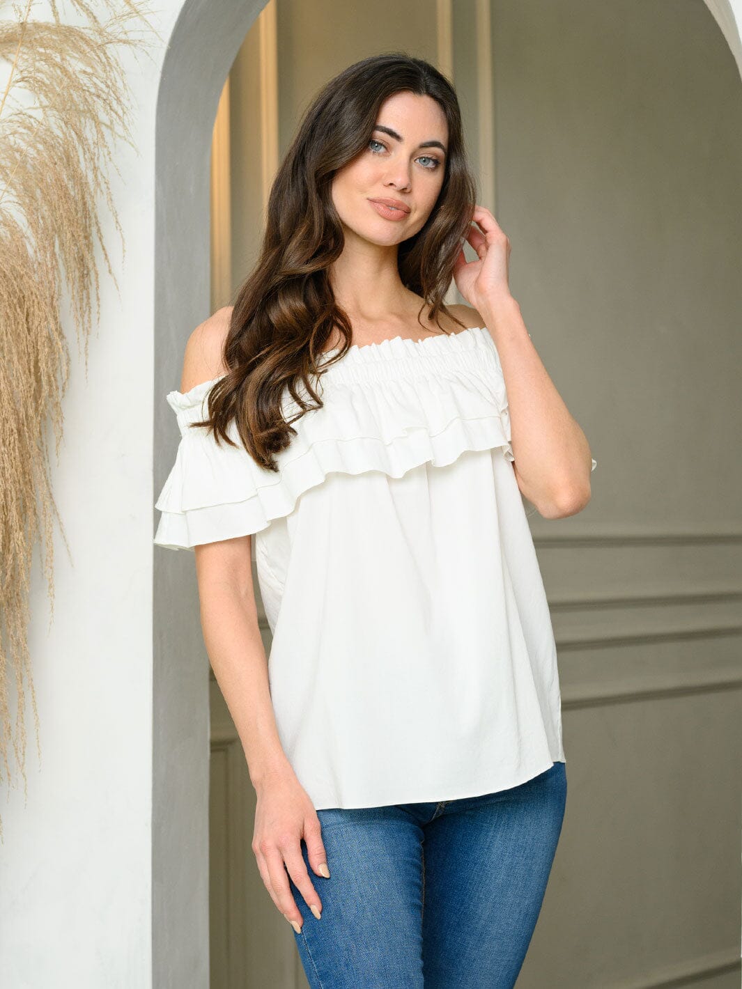 WOMEN'S OFF SHOULDER RUFFLE TUNIC TOP