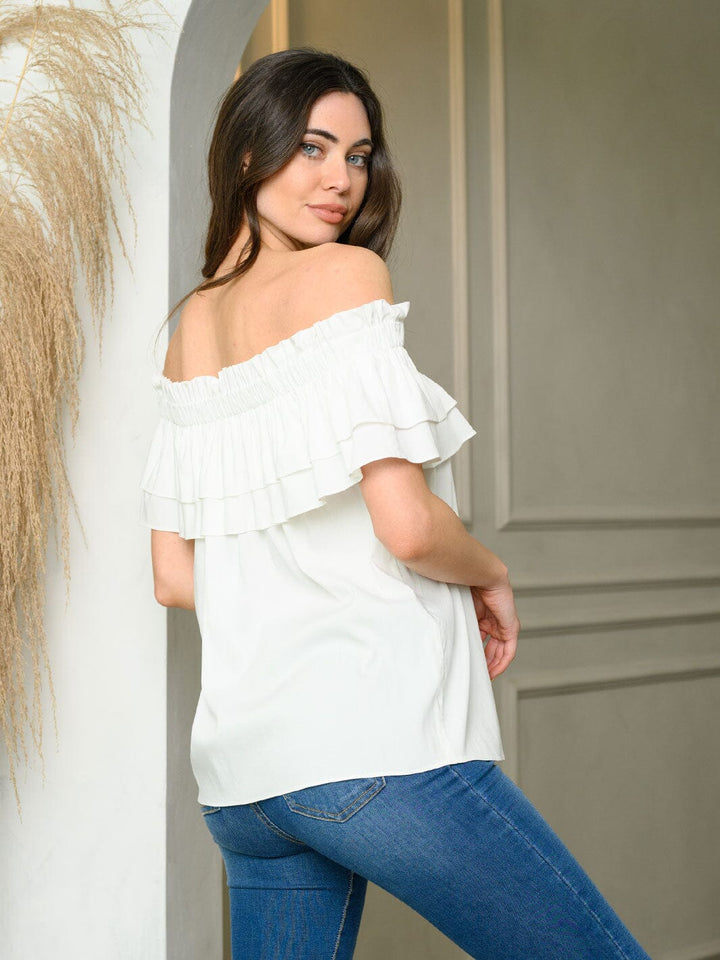 WOMEN'S OFF SHOULDER RUFFLE TUNIC TOP