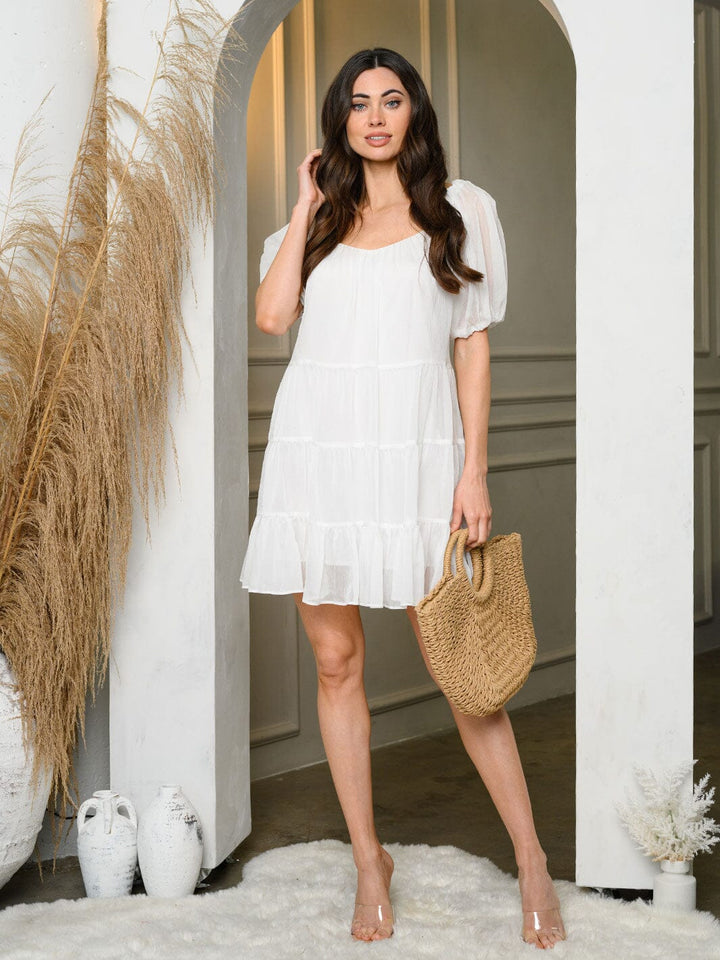 WOMEN'S SHORT SLEEVE TIERED CHIFFON TUNIC MINI DRESS