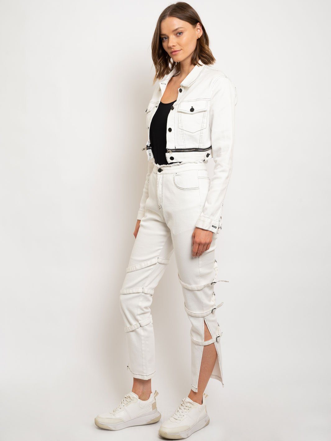 WOMEN'S DENIM CROP ZIPPER BOTTOM 2PC. SET