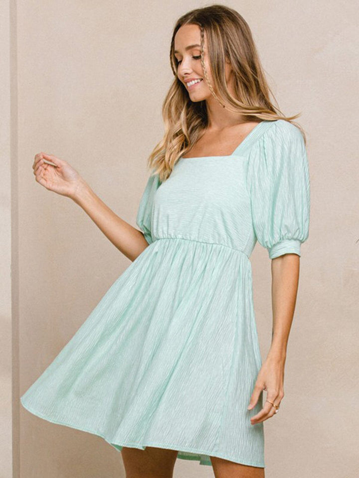 WOMEN'S SHORT PUFF SLEEVE SQUARE NECK MINI DRESS