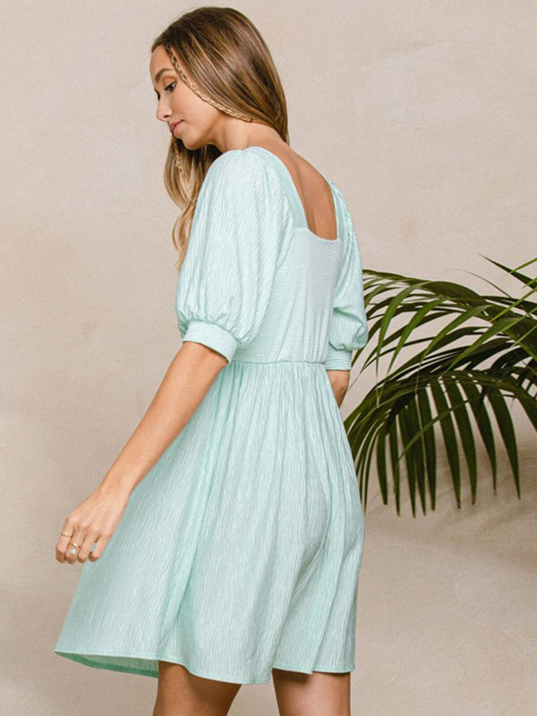 WOMEN'S SHORT PUFF SLEEVE SQUARE NECK MINI DRESS