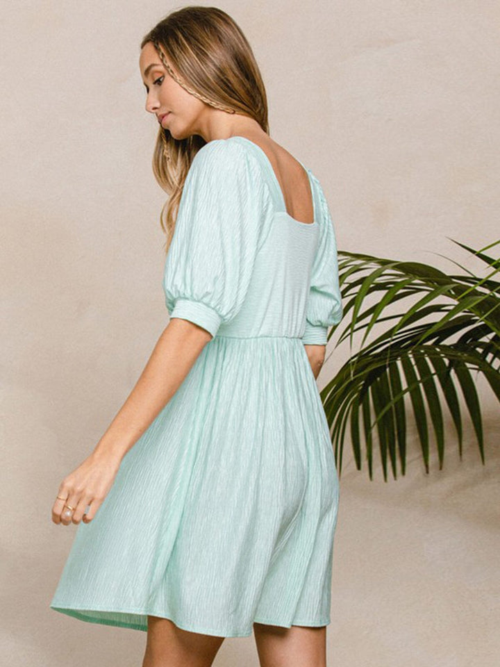 WOMEN'S SHORT PUFF SLEEVE SQUARE NECK MINI DRESS