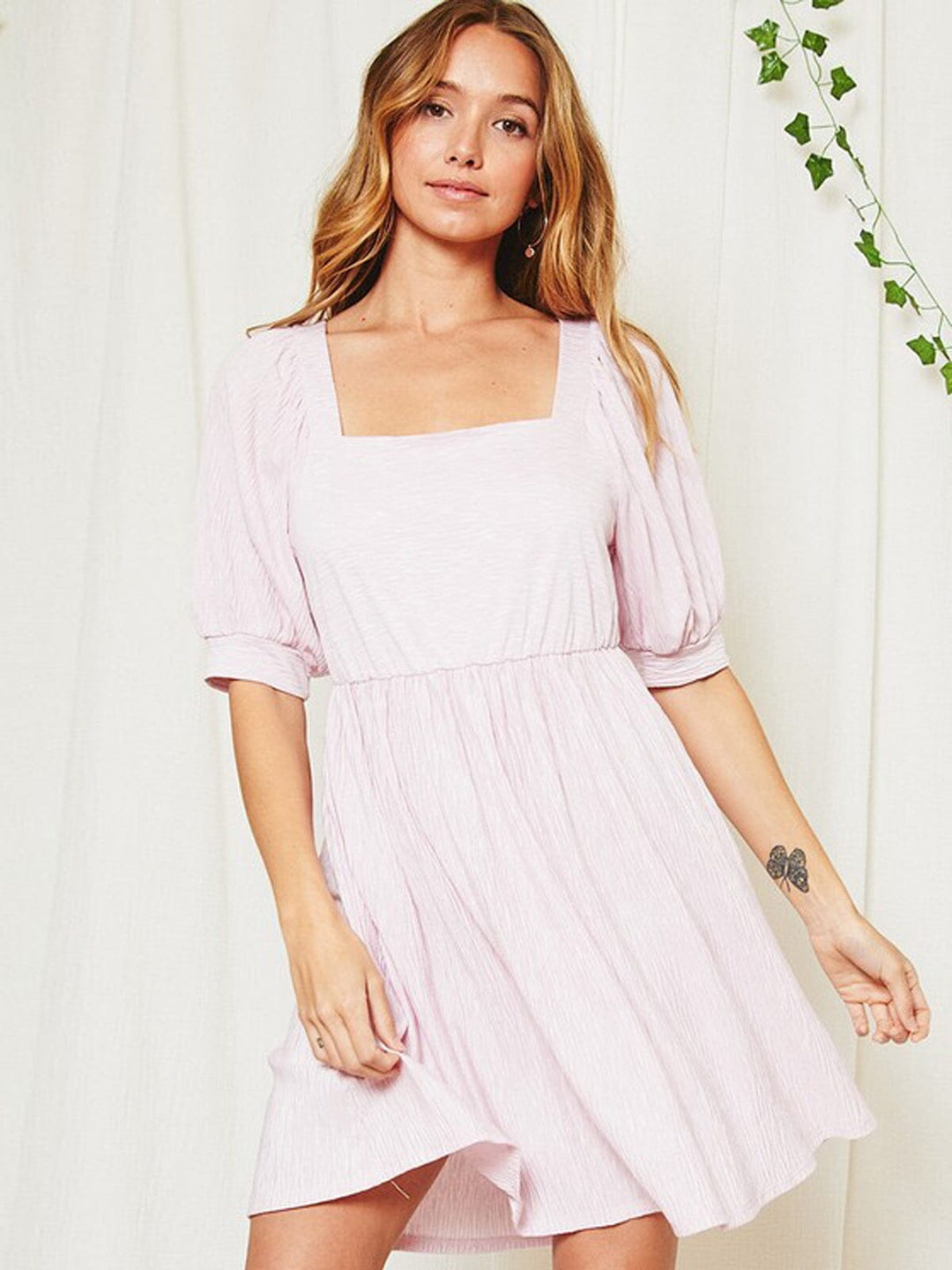 WOMEN'S SHORT PUFF SLEEVE SQUARE NECK MINI DRESS