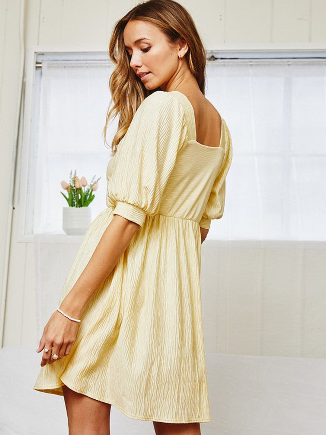 WOMEN'S SHORT PUFF SLEEVE SQUARE NECK MINI DRESS