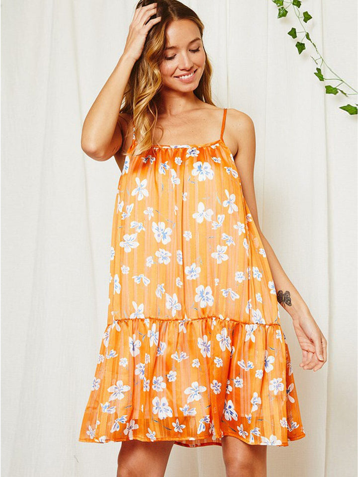 WOMEN'S SLEEVELESS TIERED TUNIC FLORAL MINI DRESS