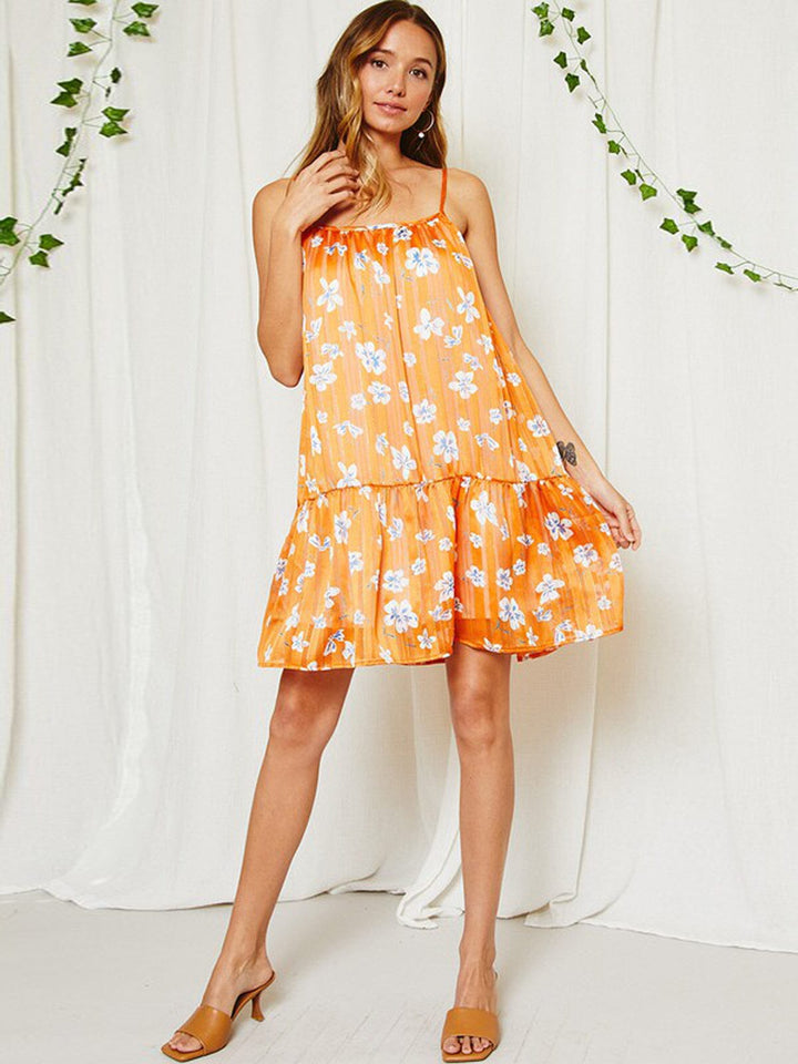 WOMEN'S SLEEVELESS TIERED TUNIC FLORAL MINI DRESS