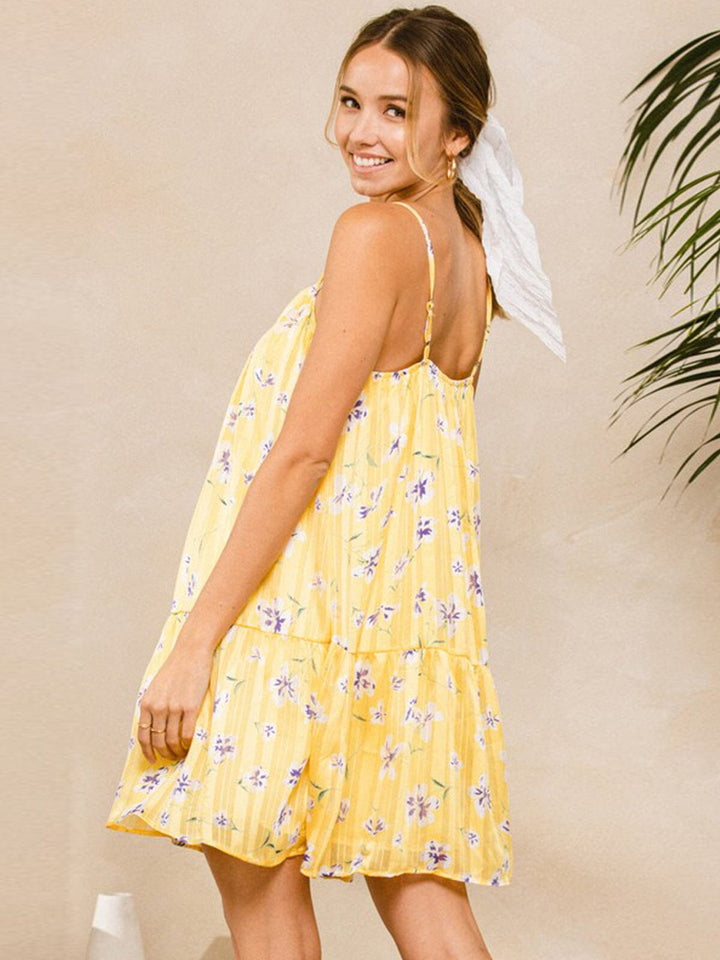 WOMEN'S SLEEVELESS TIERED TUNIC FLORAL MINI DRESS