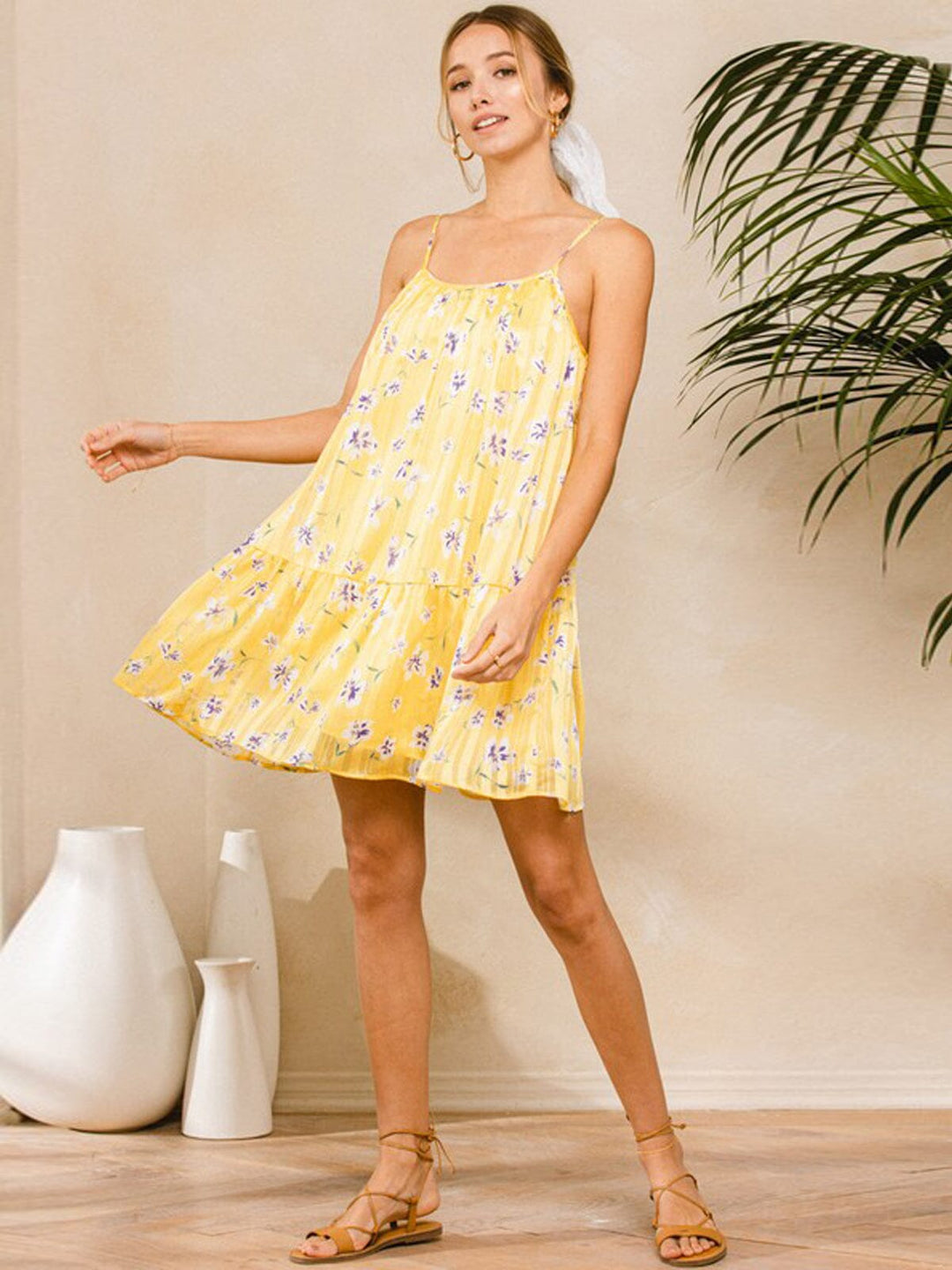 WOMEN'S SLEEVELESS TIERED TUNIC FLORAL MINI DRESS