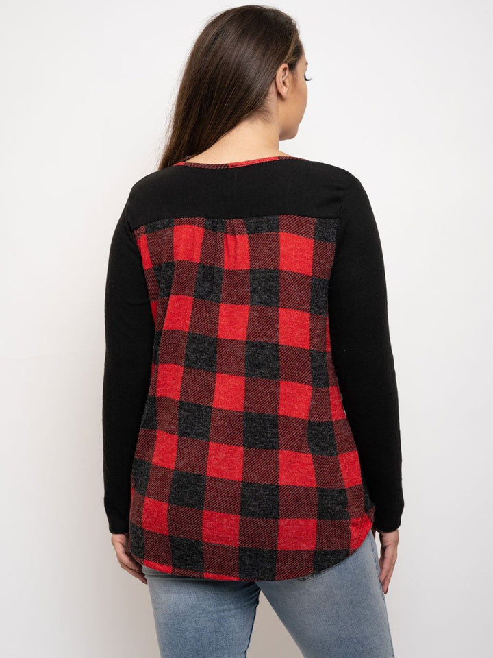 PLUS SIZE PLAID LONG SLEEVE TOP