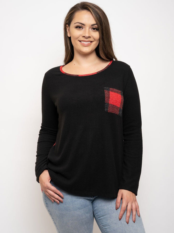PLUS SIZE PLAID LONG SLEEVE TOP