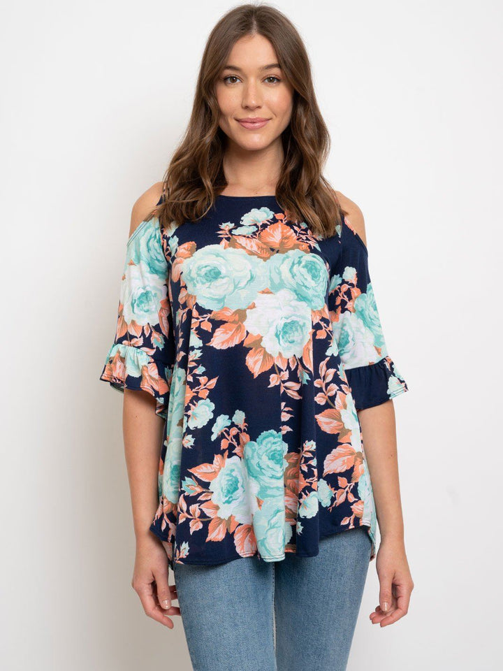 WOMEN'S COLD SHOULDER FLORAL TOP