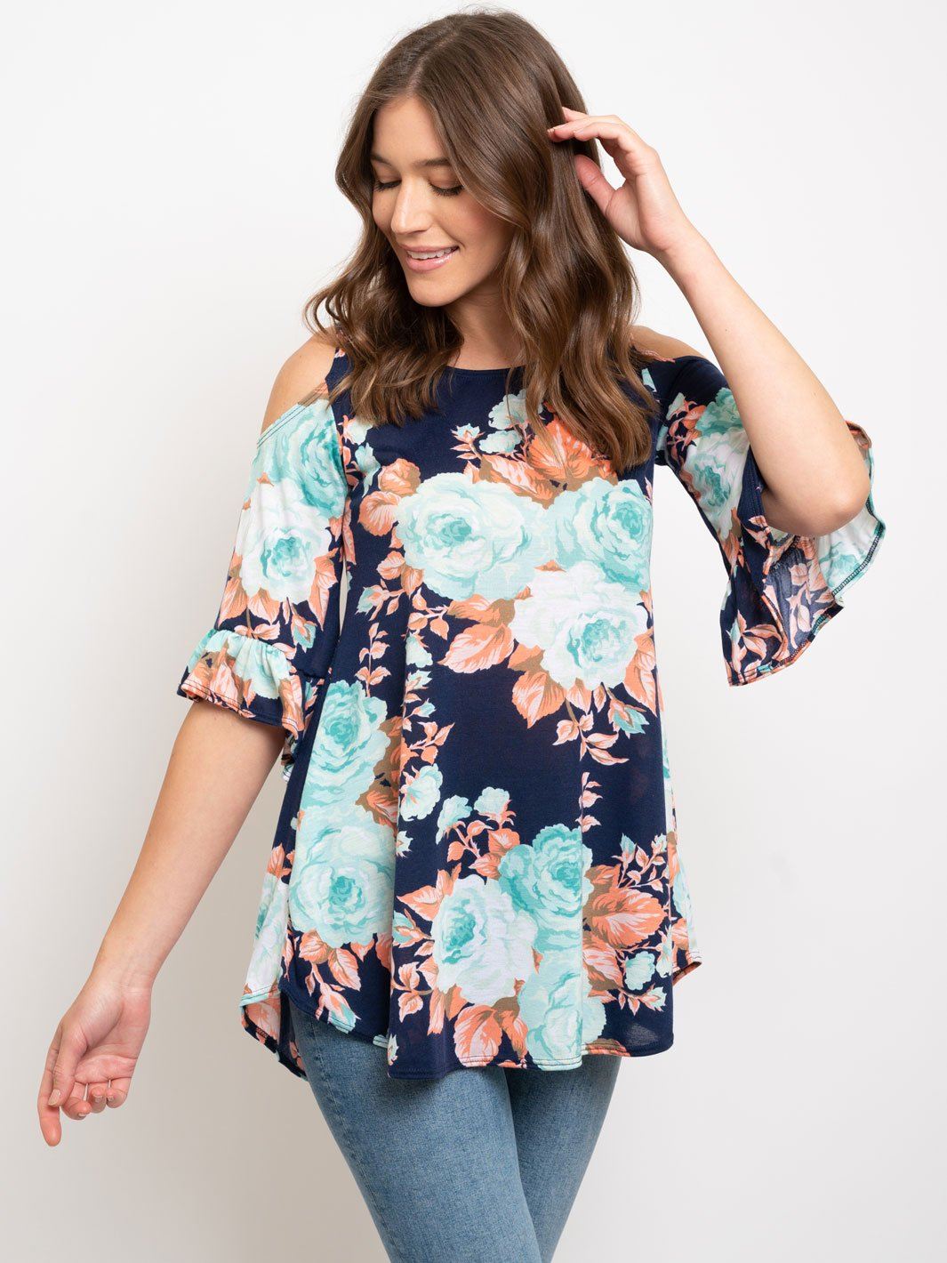 WOMEN'S COLD SHOULDER FLORAL TOP