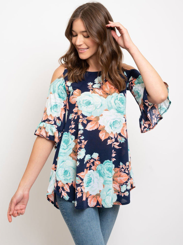 WOMEN'S COLD SHOULDER FLORAL TOP