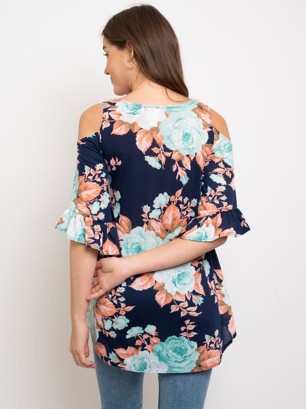 WOMEN'S COLD SHOULDER FLORAL TOP
