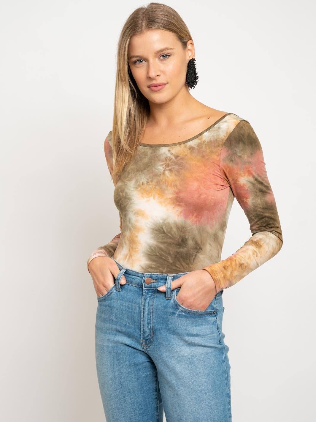 WOMEN'S TIE DYE LONG SLEEVE BODYSUIT
