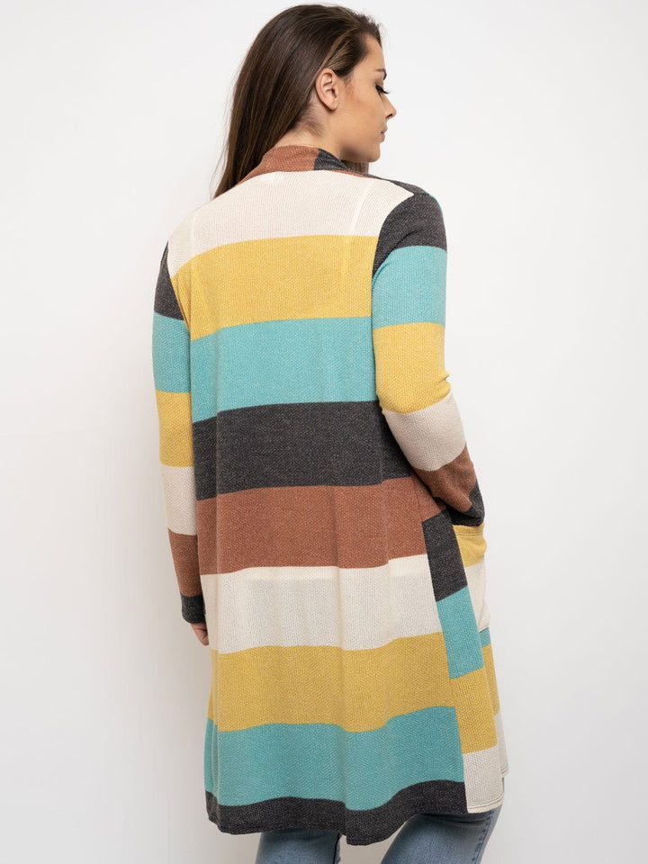 PLUS SIZE COLOR BLOCK LONG SLEEVE CARDIGAN
