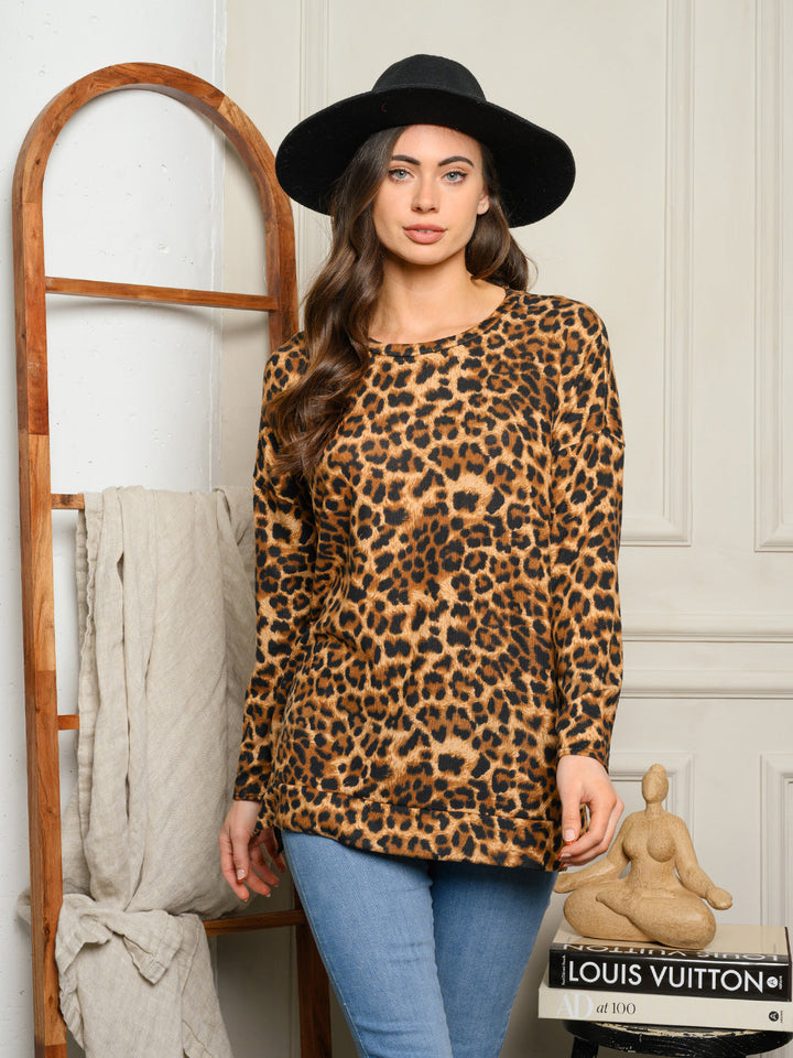 WOMEN'S LONG SLEEVE ANIMAL PRINT TUNIC TOP