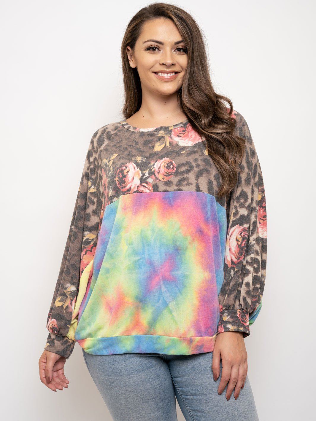 PLUS SIZE ANIMAL PRINT LONG SLEEVE TOP