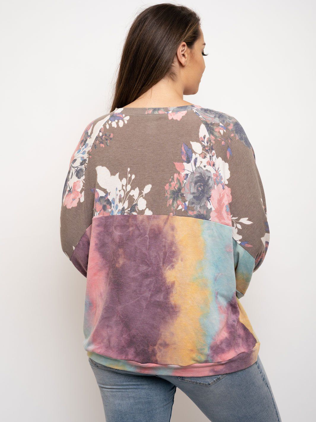 PLUS SIZE FLORAL PRINT LONG SLEEVE TOP
