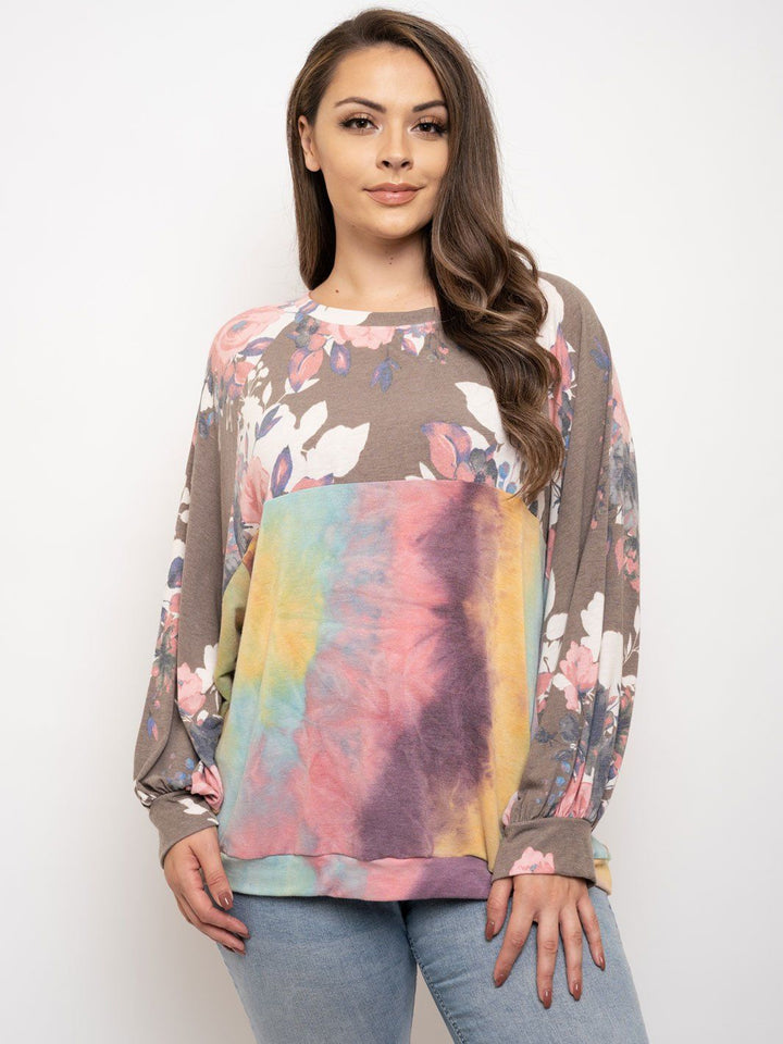 PLUS SIZE FLORAL PRINT LONG SLEEVE TOP