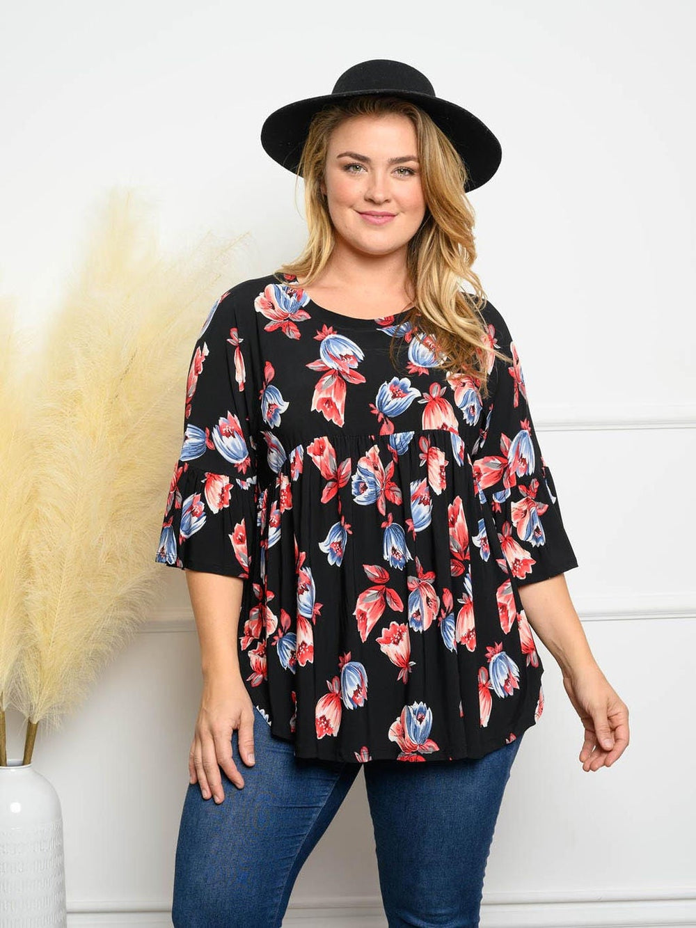 PLUS SIZE 3/4 SLEEVES TUNIC TOP