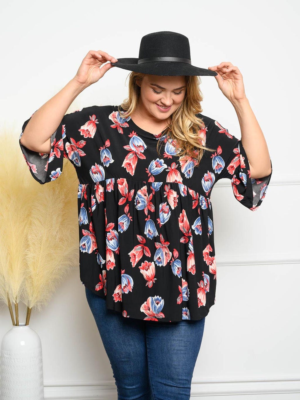 PLUS SIZE 3/4 SLEEVES TUNIC TOP