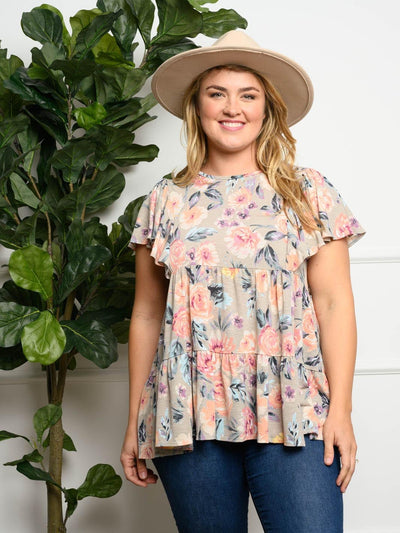 PLUS SIZE SHORT SLEEVE FLORAL TUNIC TOP