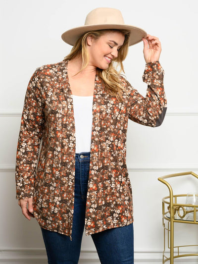 PLUS SIZE LONG SLEEVE FLORAL CARDIGAN