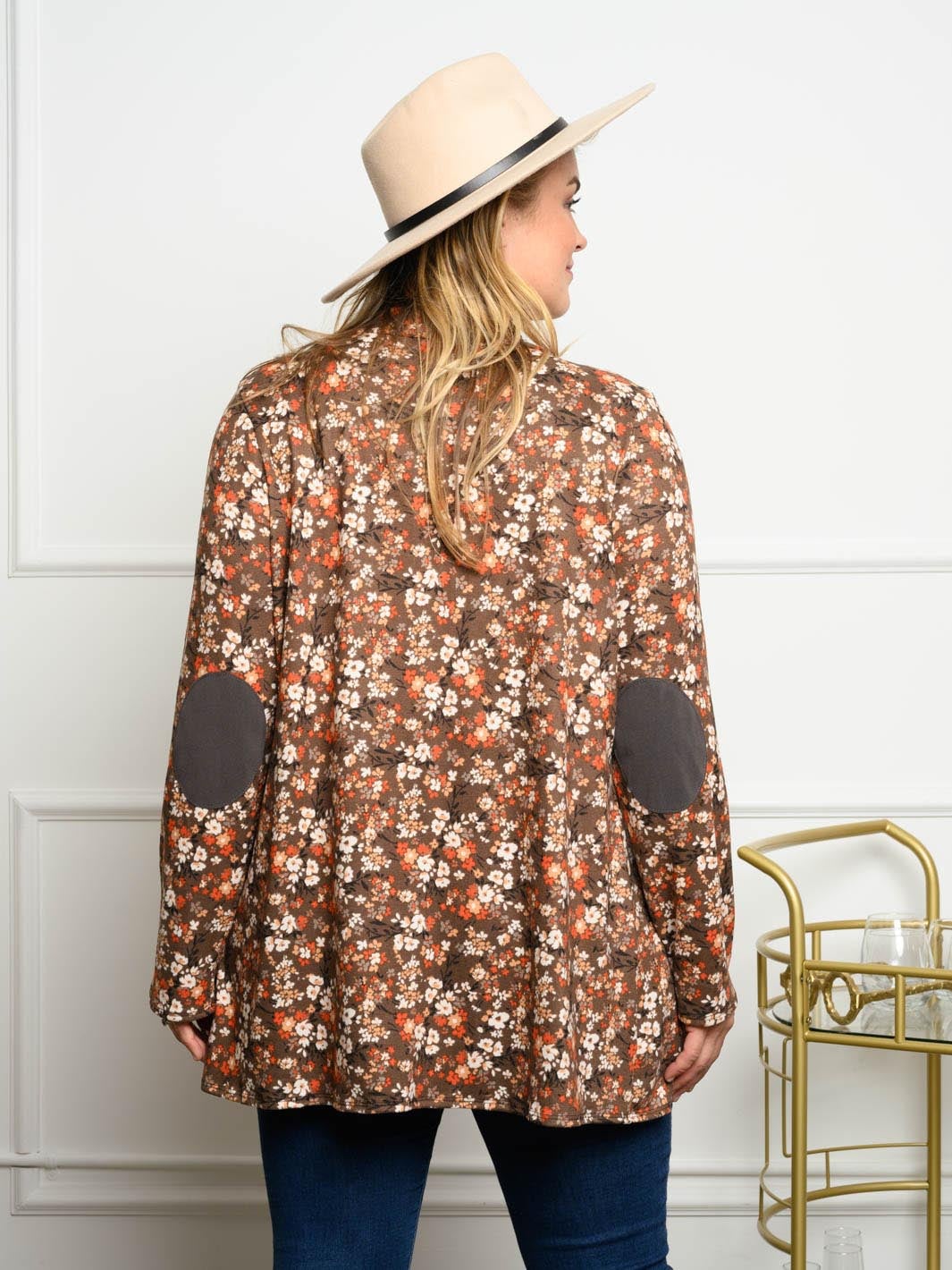 PLUS SIZE LONG SLEEVE FLORAL CARDIGAN