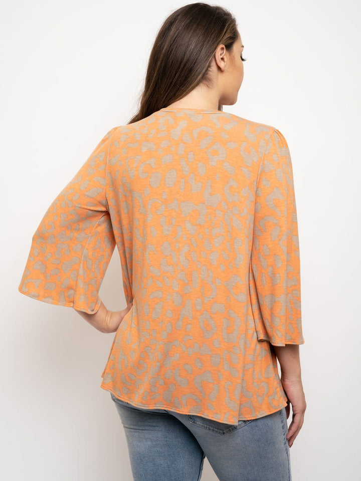 PLUS SIZE FLORAL 3/4 SLEEVE ANIMAL PRINT TUNIC TOP